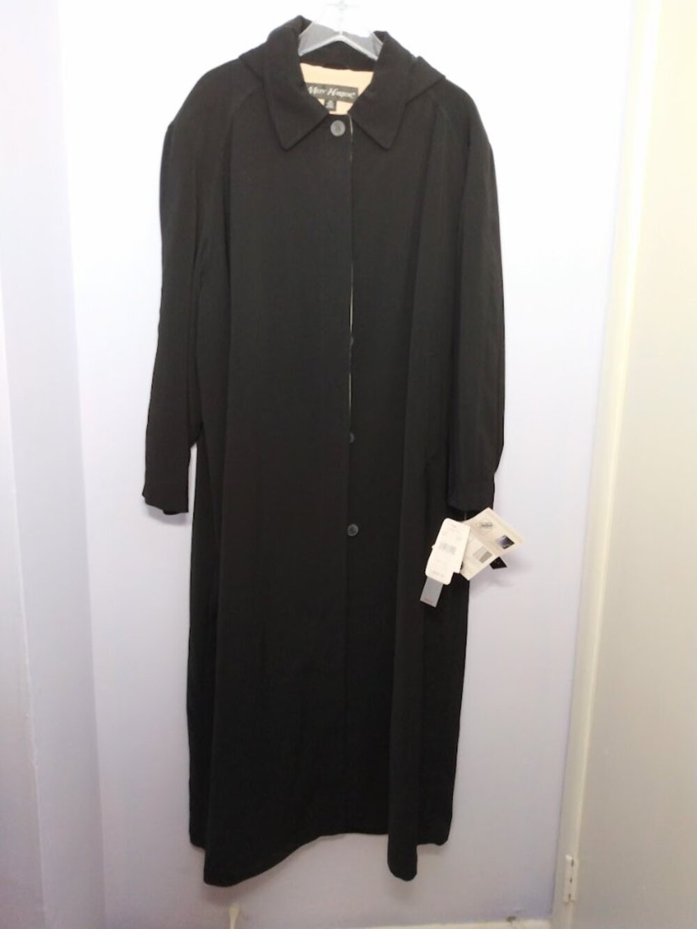 Misty Harbor Black Flowy Trench Coat Hooded Full Length Size 22 Formal Elegant